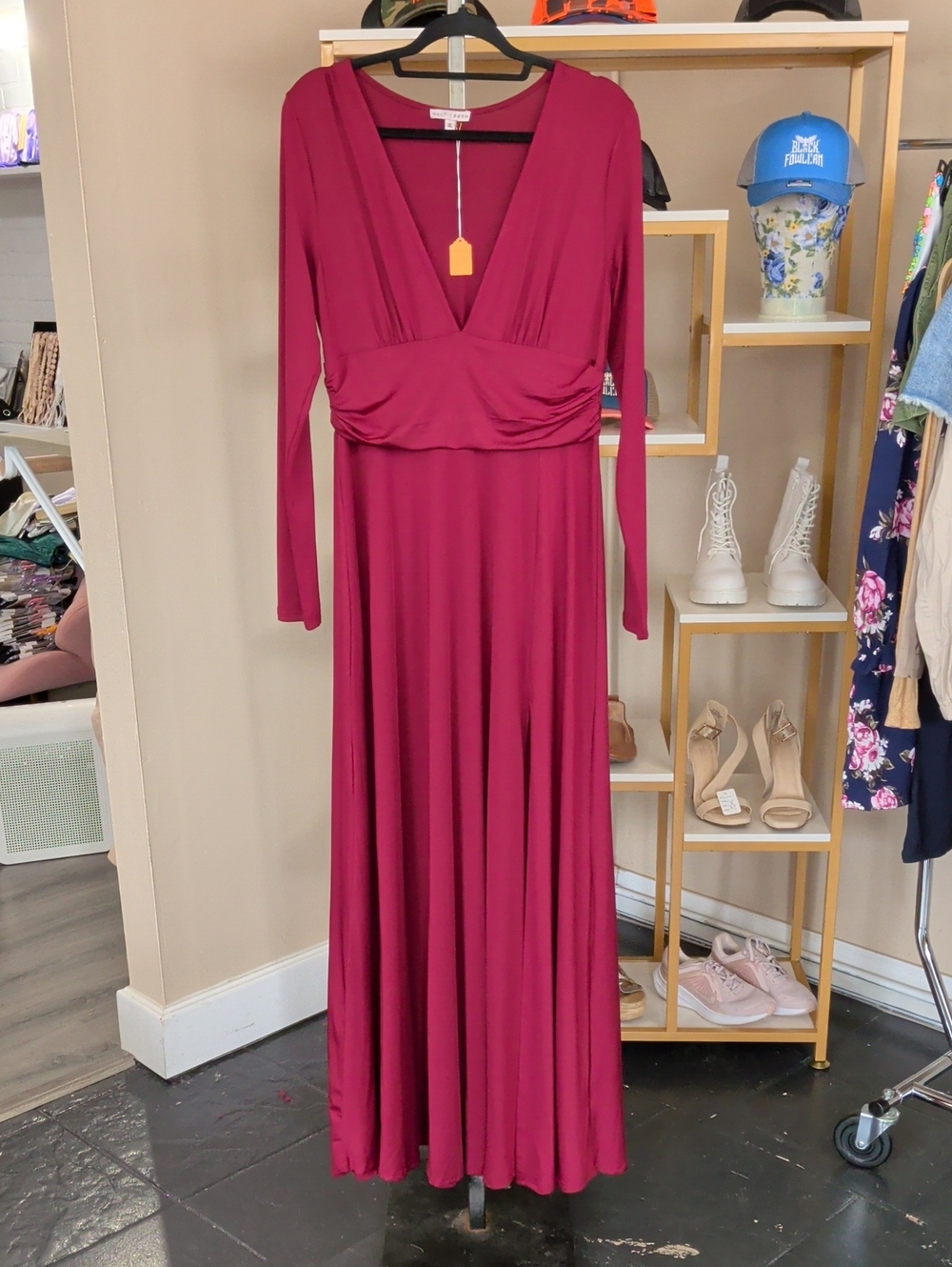 Baltic Born Long-Sleeve Maxi Dress in Berry Magenta